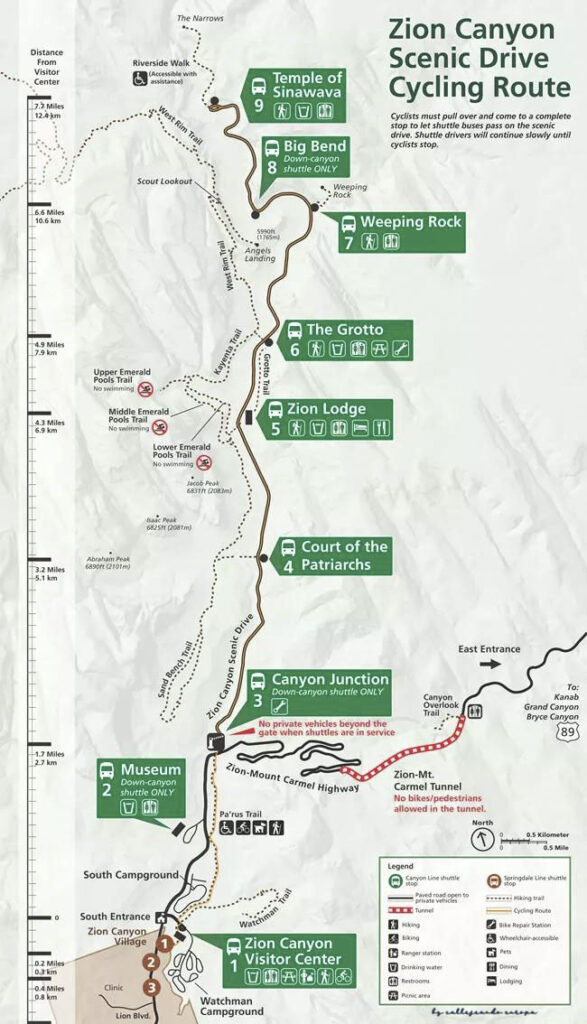 MAPA SHUTTLE GRATUITO ZION NATIONAL PARK