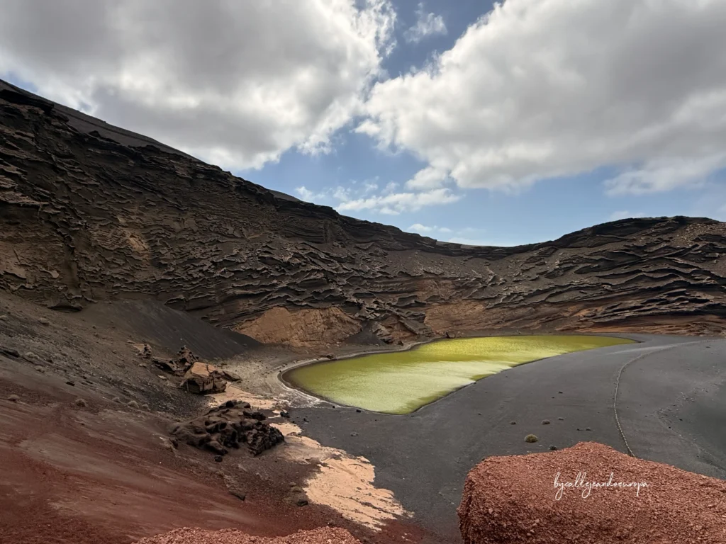 Laguna verde del Charco de los Clicos junto a la playa de arena negra, Lanzarote